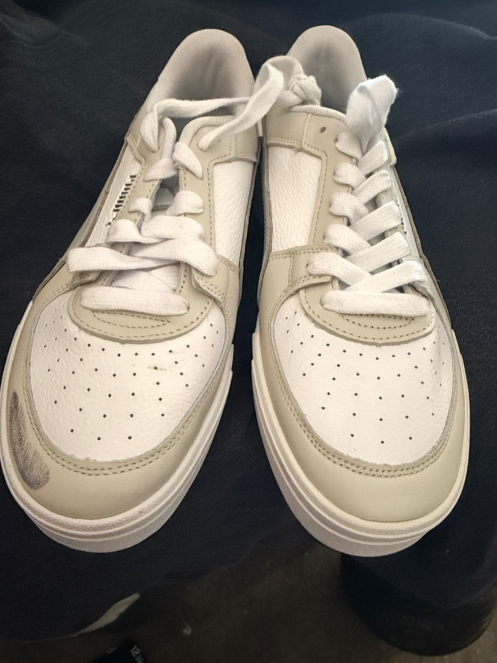 Puma White and Gray Low-Top Leather Sneakers